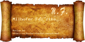 Milhofer Füzike névjegykártya